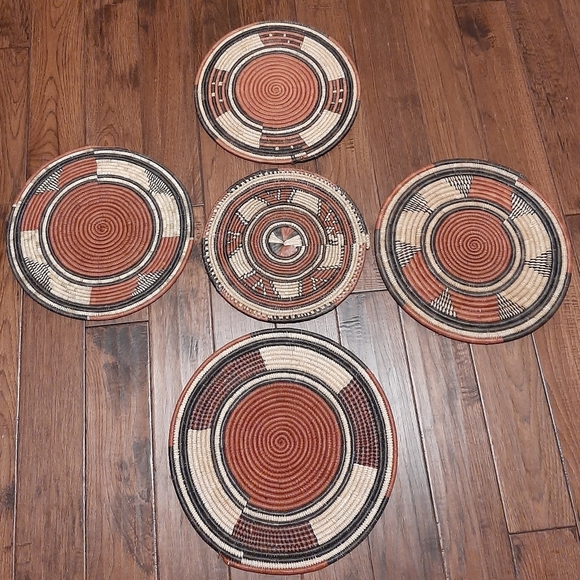 Lot of 5 Vintage Hand Woven Wall Hanging Boho Tribal Decorative African Ghana